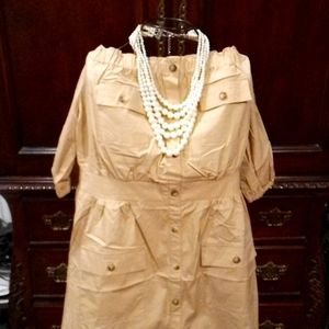 Gabrielle Union Khaki Off Shoulder Dress